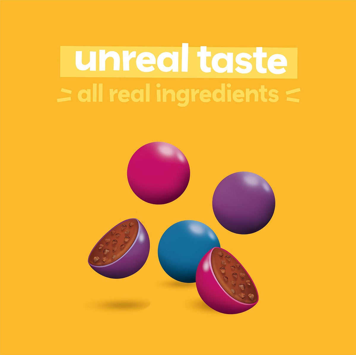 UNREAL colors from nature beets spirulina showcase natural pigment for vibrant snacks.