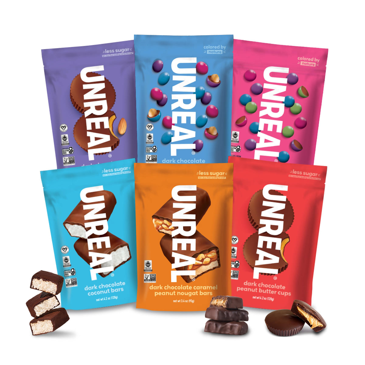 UNREAL peanut butter cups in the sampler, ideal for on-the-go snacking.