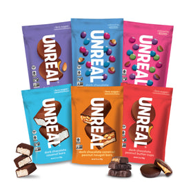 UNREAL peanut butter cups in the sampler, ideal for on-the-go snacking.