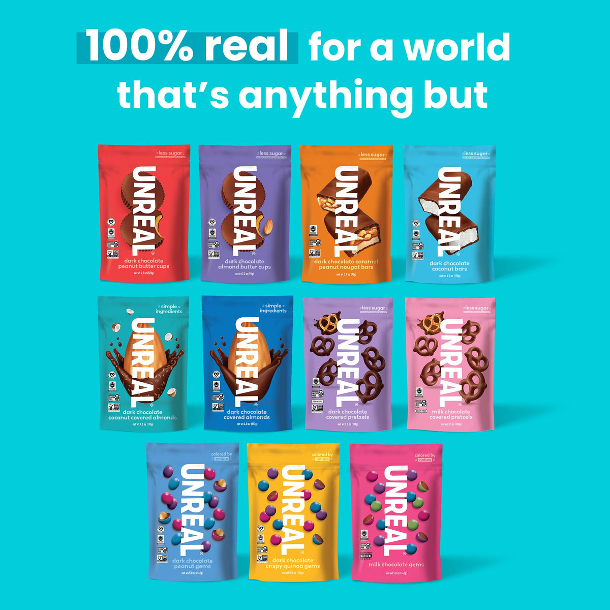 UNREAL 3-Pack fair trade badge on packaging