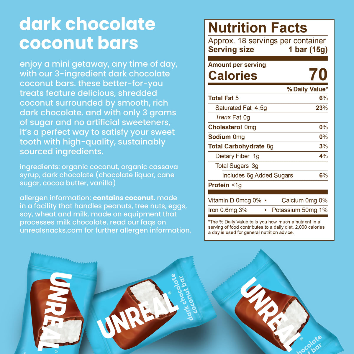 UNREAL vegan, gluten-free, fair trade, and non-GMO packaging badge