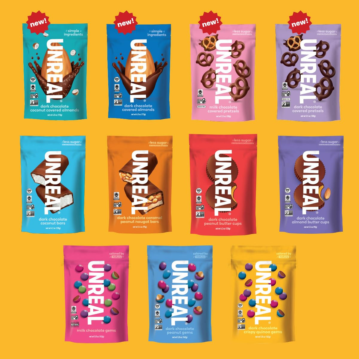 UNREAL value size three bags display ideal for family sharing.