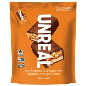 UNREAL nougat caramel layer closeup for a satisfying bite.