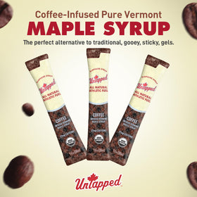 Untapped syrup box packaging highlighting portable athletic fuel.