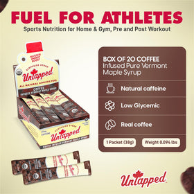Untapped ingredients panel features maple, coffee, and minerals.