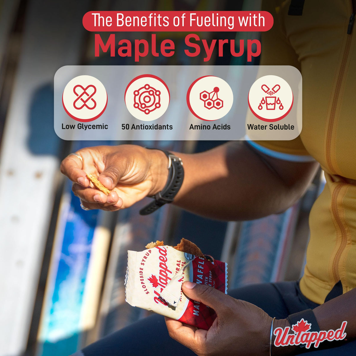 Untapped Maple Waffles with real maple syrup for vegan on-the-go energy.