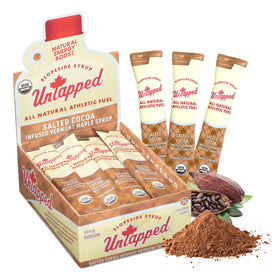 Untapped salted cocoa maple syrup packet for on-the-go fueling.