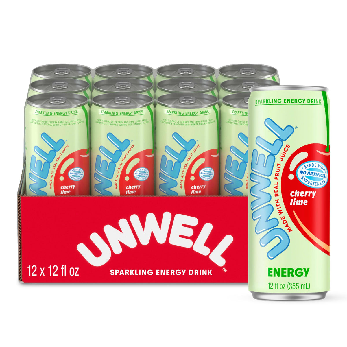 Unwell Energy Cherry Lime can on table highlighting bold flavor and real ingredients