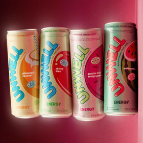 Close-up of Unwell Energy Cherry Lime with real fruit juice visible