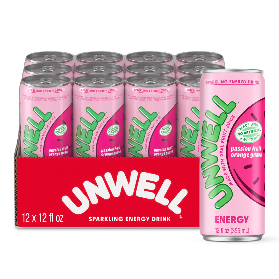 Unwell Energy passionfruit bottle for a refreshing focus boost.