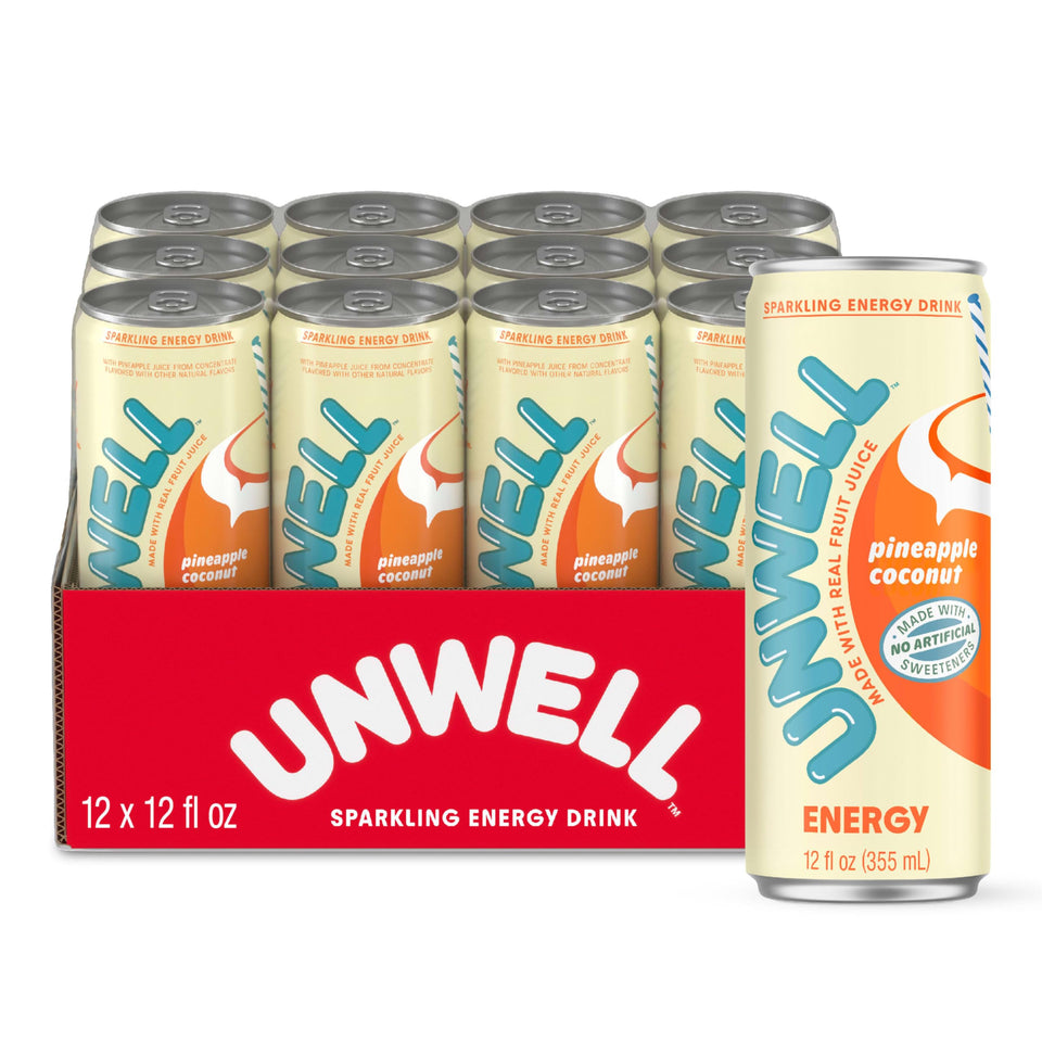 Unwell Energy Pineapple Coconut can front view with sparkling refreshment