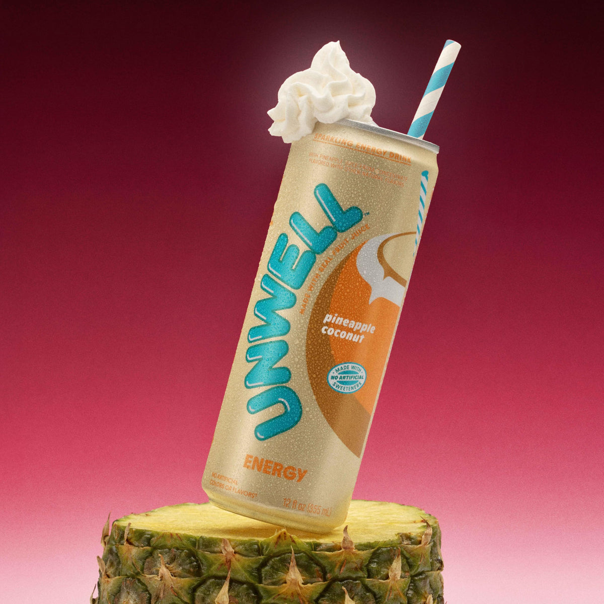 Unwell Energy Pineapple Coconut can side view showing portability