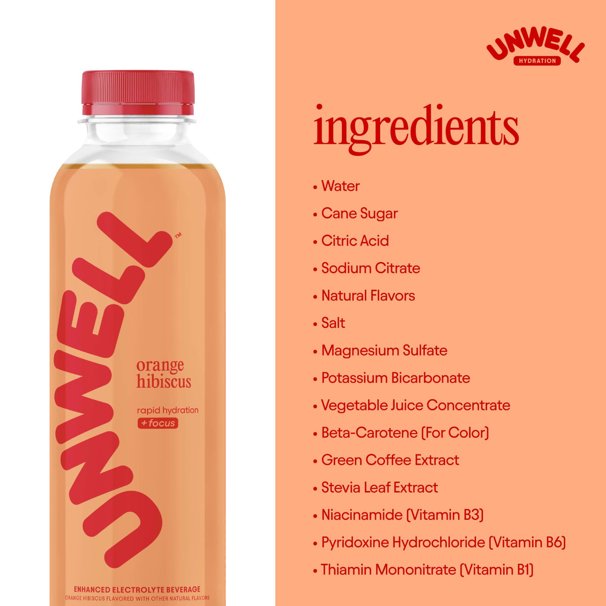 Unwell Hydration green coffee extract graphic hints at gentle focus boost.