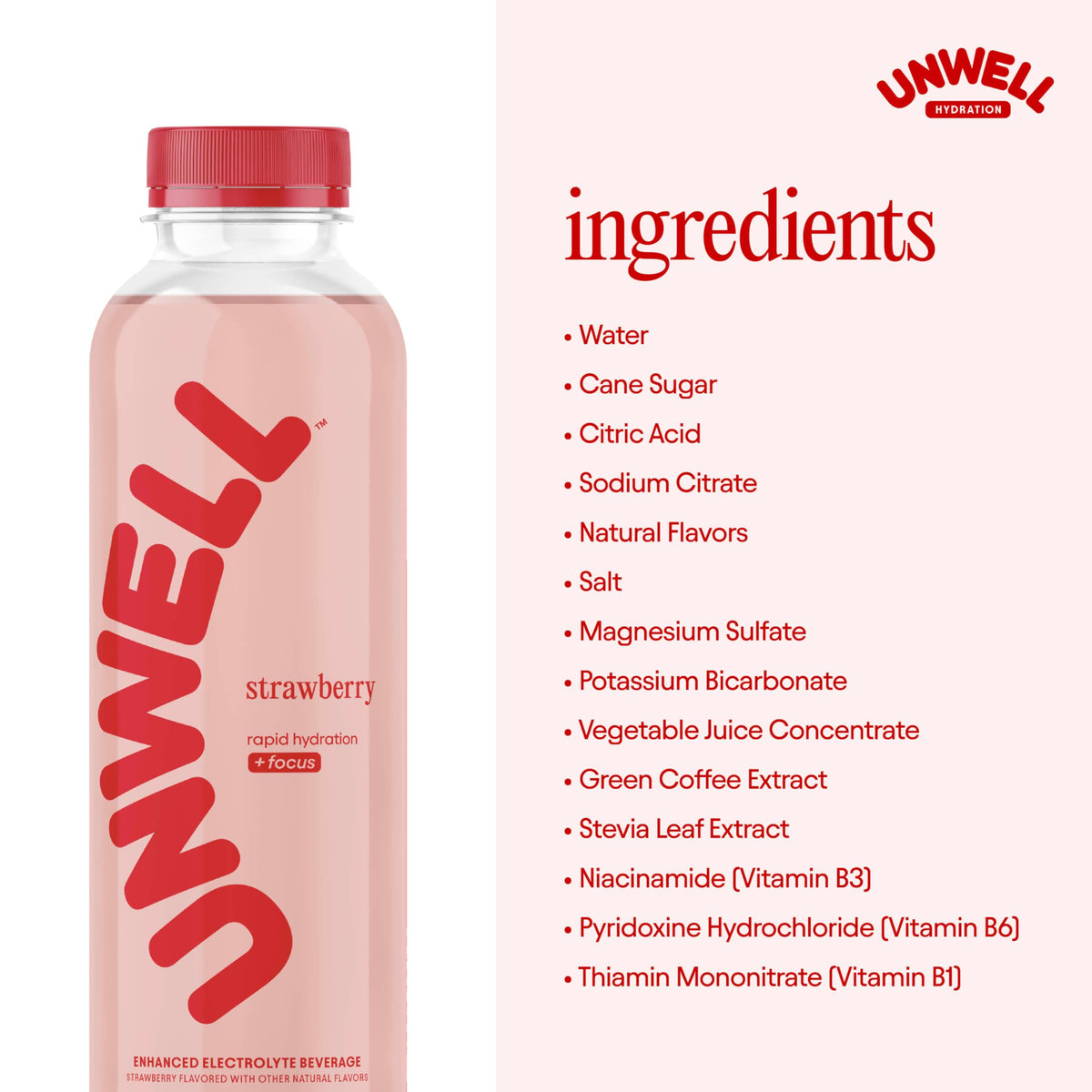 Unwell Hydration label closeup highlighting natural flavors and colors.