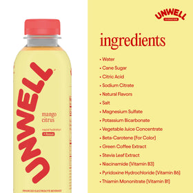 Unwell Hydration mango citrus bottle with natural flavor notes.