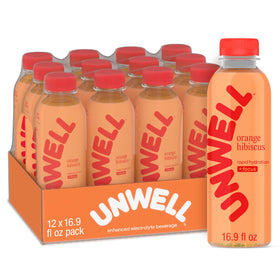 Unwell Hydration orange hibiscus bottle ready for on-the-go electrolyte replenishment.