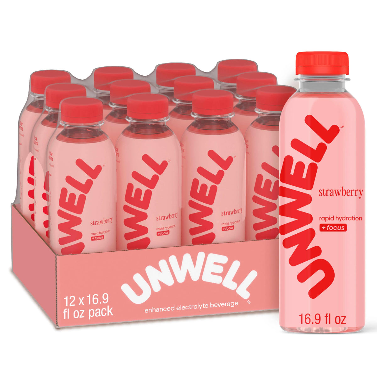 Unwell Hydration strawberry bottle ready to refresh during workouts.