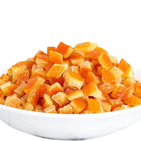 UpBots candied orange peel ding jar with vibrant yellow chunks for baking.