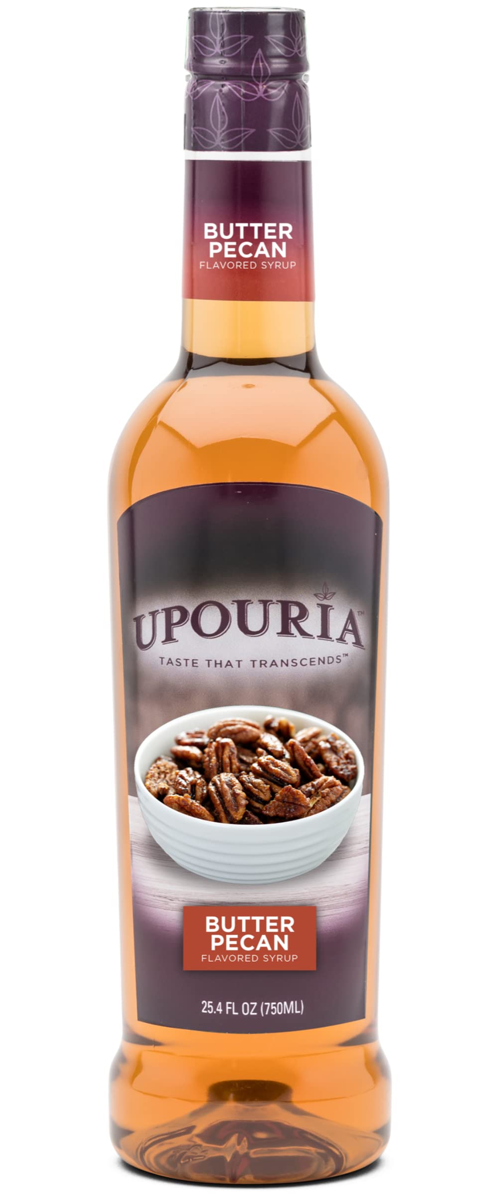 Upouria Butter Pecan Coffee Syrup pump for easy dispensing.