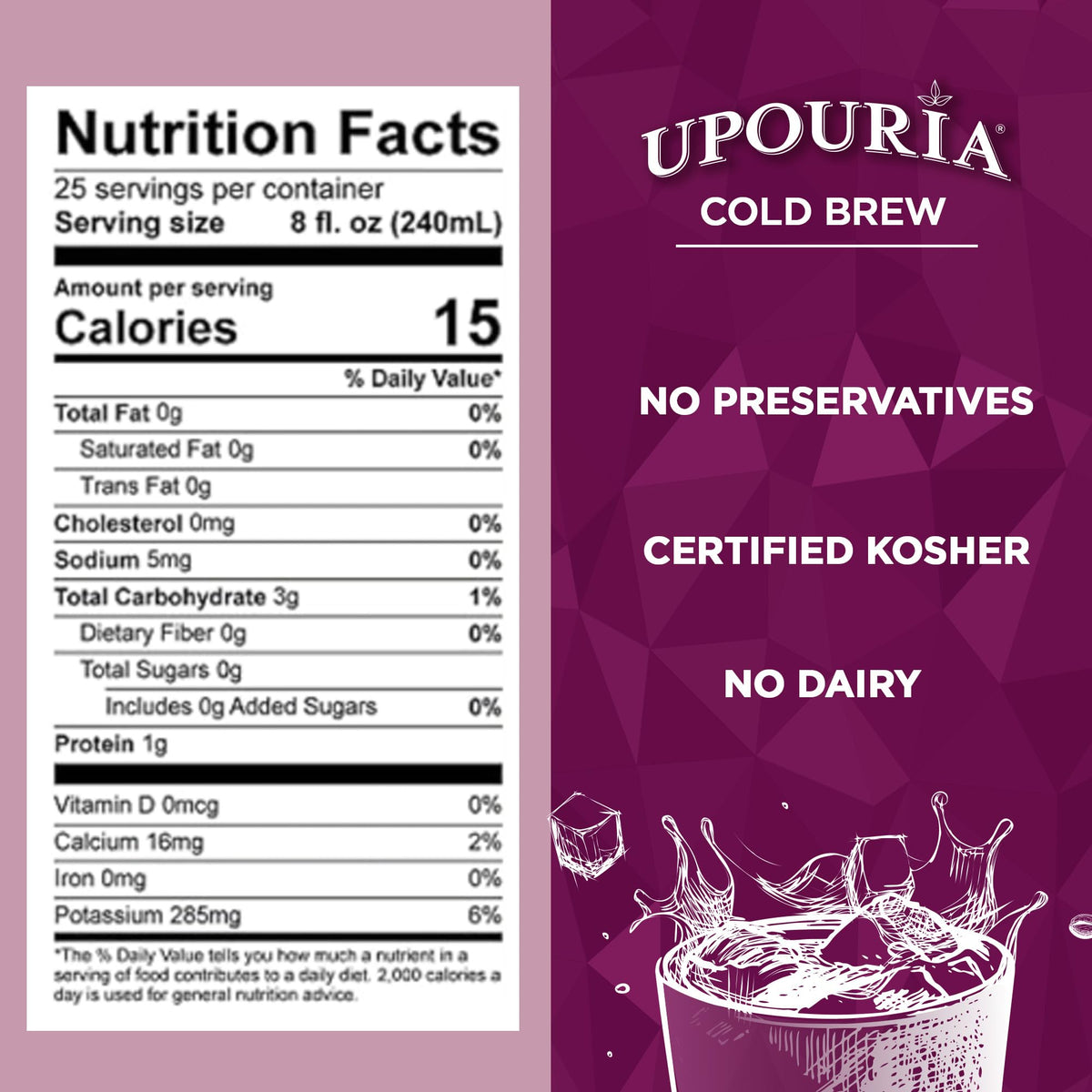 Caffeine highlight: 208 mg per package for a bold boost with Upouria.