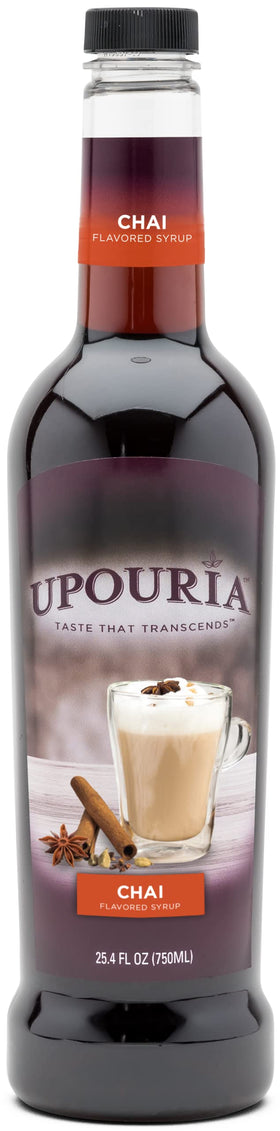 Upouria Chai Syrup bottle pump showing easy dosing.