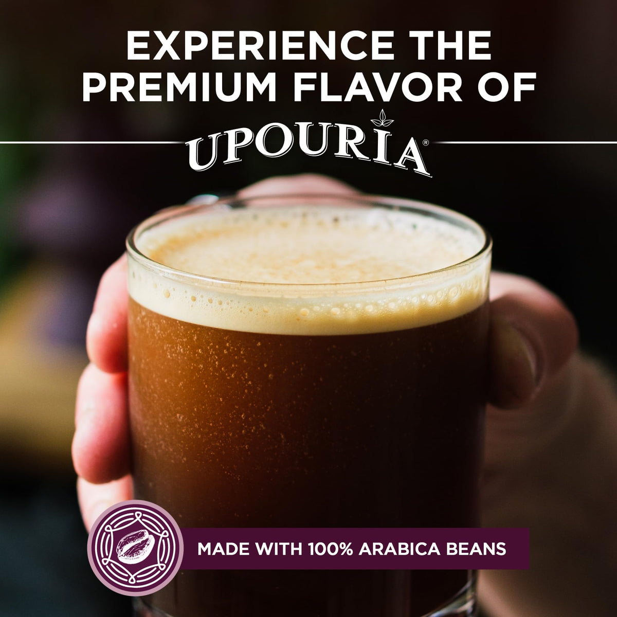 Pouring Upouria cold brew into a glass shows rich color and smooth finish.
