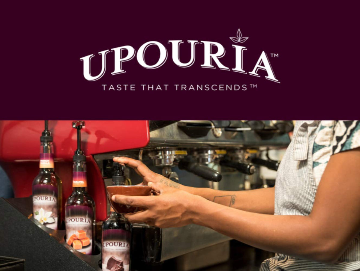 Dessert drizzle with Upouria sugar-free caramel syrup on berries