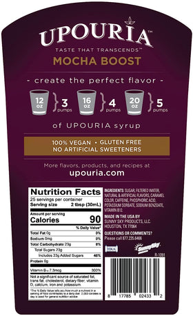 Upouria Mocha Boost syrup drizzled on desserts for decadent flavor.