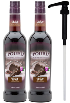 Upouria Mocha Boost syrup bottle-pack ready for homemade coffee flavoring.