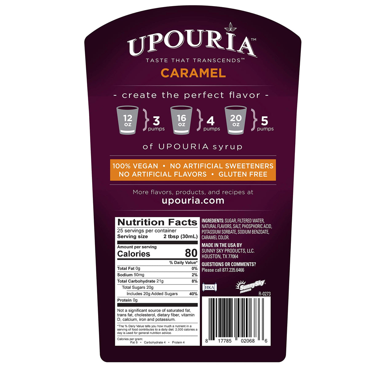 Packaging showing kosher, vegan, gluten-free certification for Upouria syrup