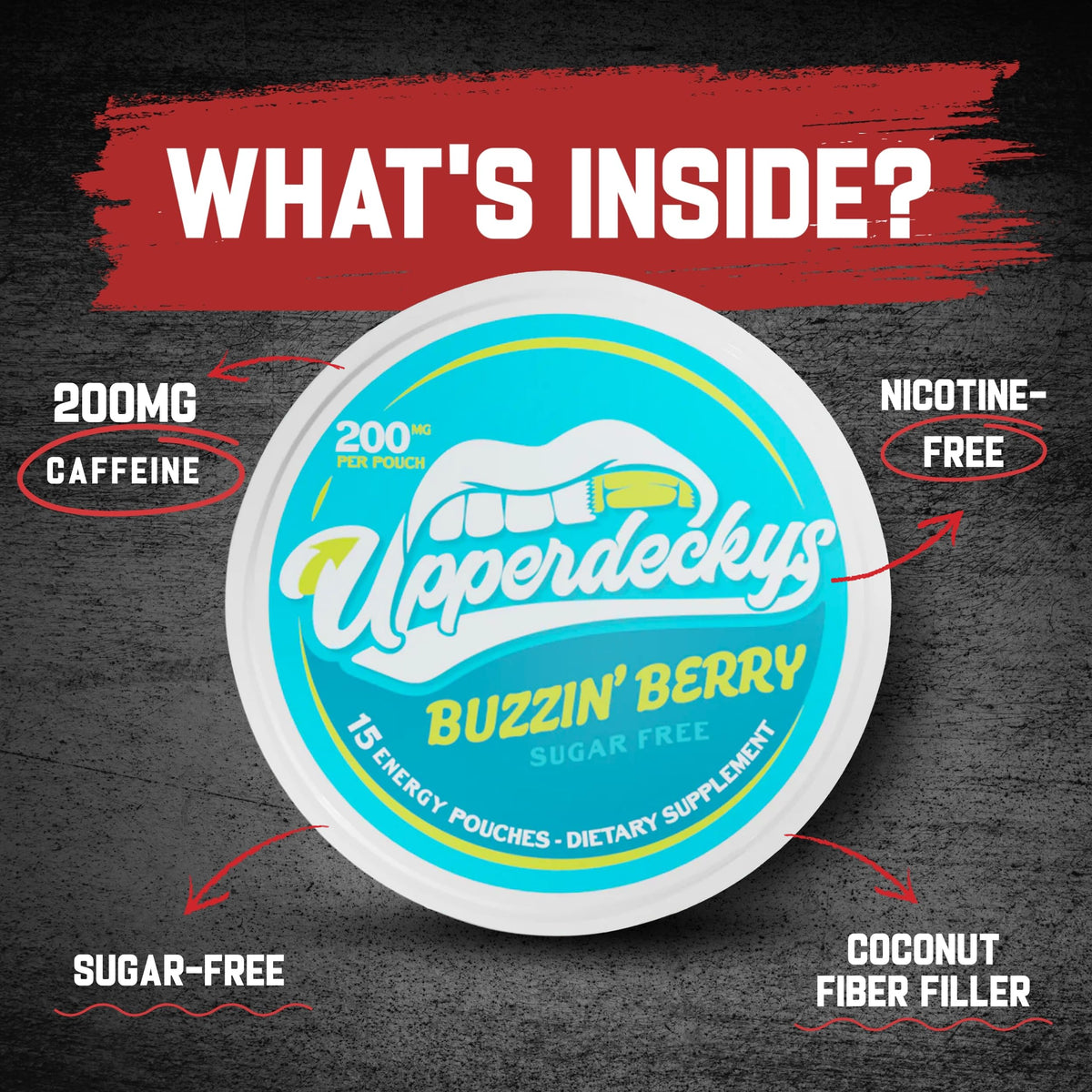 Close-up of Buzzin Berry pouch texture highlighting dry, smooth feel.