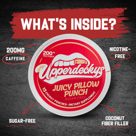 Back view of Upperdeckys caffeine energy pouches with sleek packaging