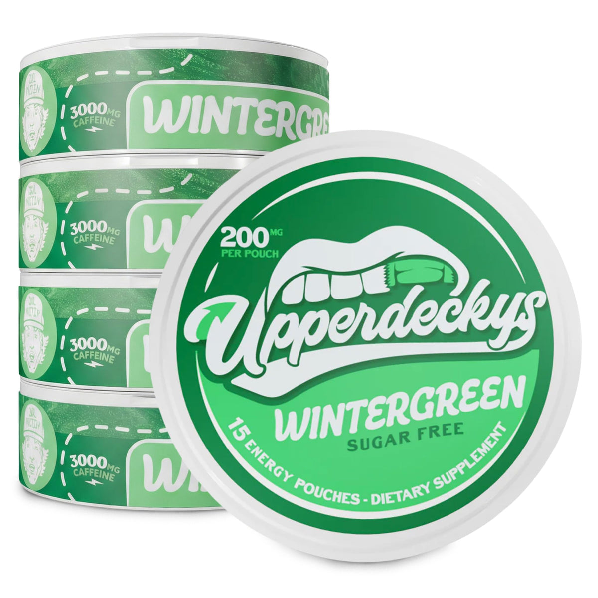 Upperdeckys caffeine energy pouches wintergreen pack for quick, on-the-go focus.
