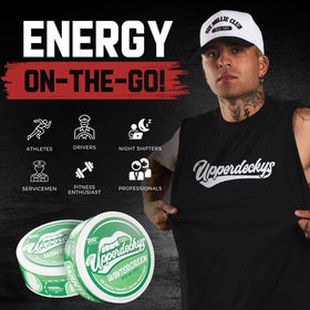 Upperdeckys caffeine energy pouches on-the-go for steady alertness.