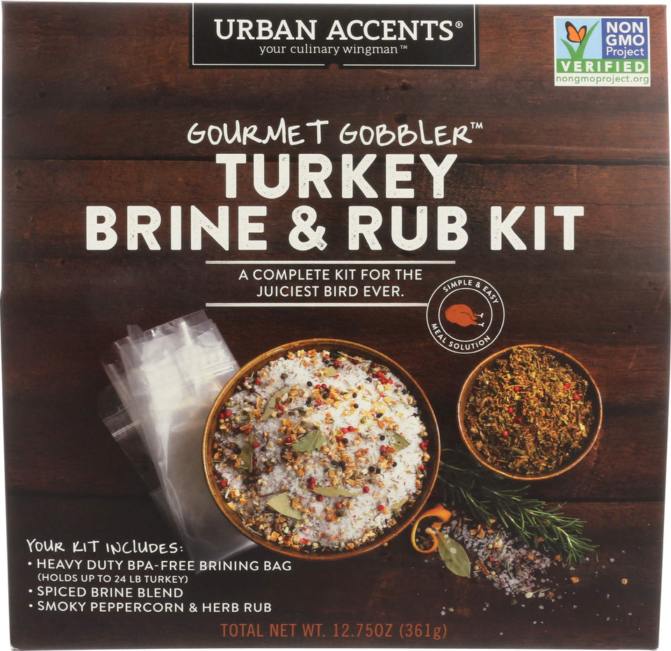 Urban Accents Gourmet Gobbler brine blend shown for juicy turkey preparation.