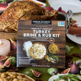 Urban Accents Gourmet Gobbler brining setup with bag and instructions for easy prep.