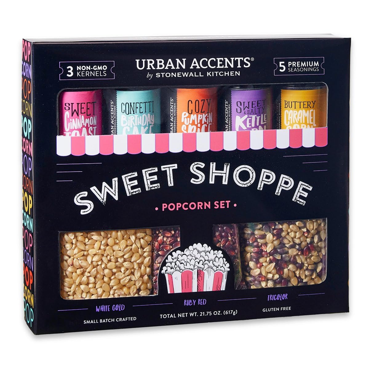 Urban Accents Movie Night kernels varieties display featuring three gourmet kernels for gifting.