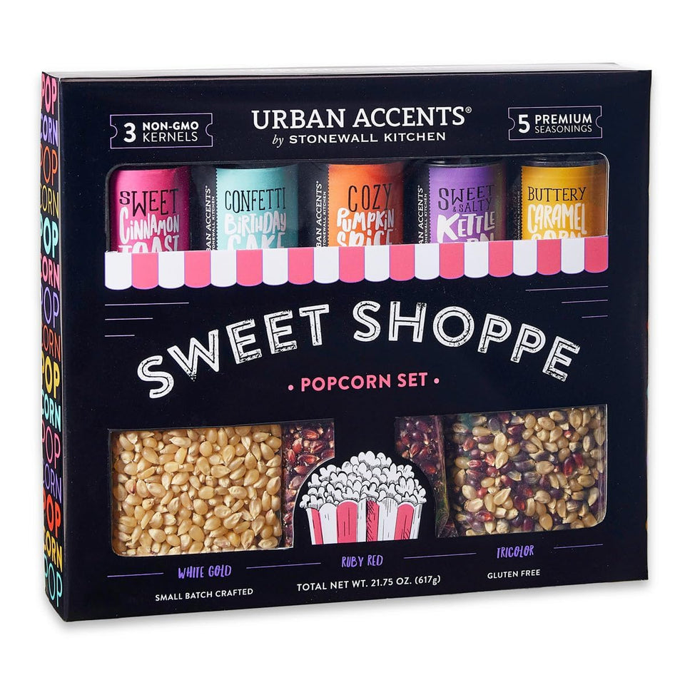 Urban Accents Movie Night kernels varieties display featuring three gourmet kernels for gifting.
