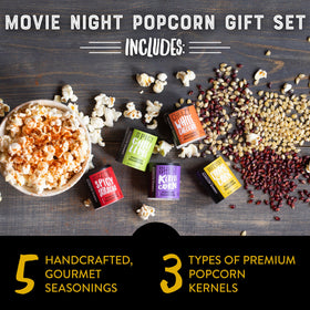 Urban Accents popcorn kernel varieties in clear jars, ideal for flavor exploration.