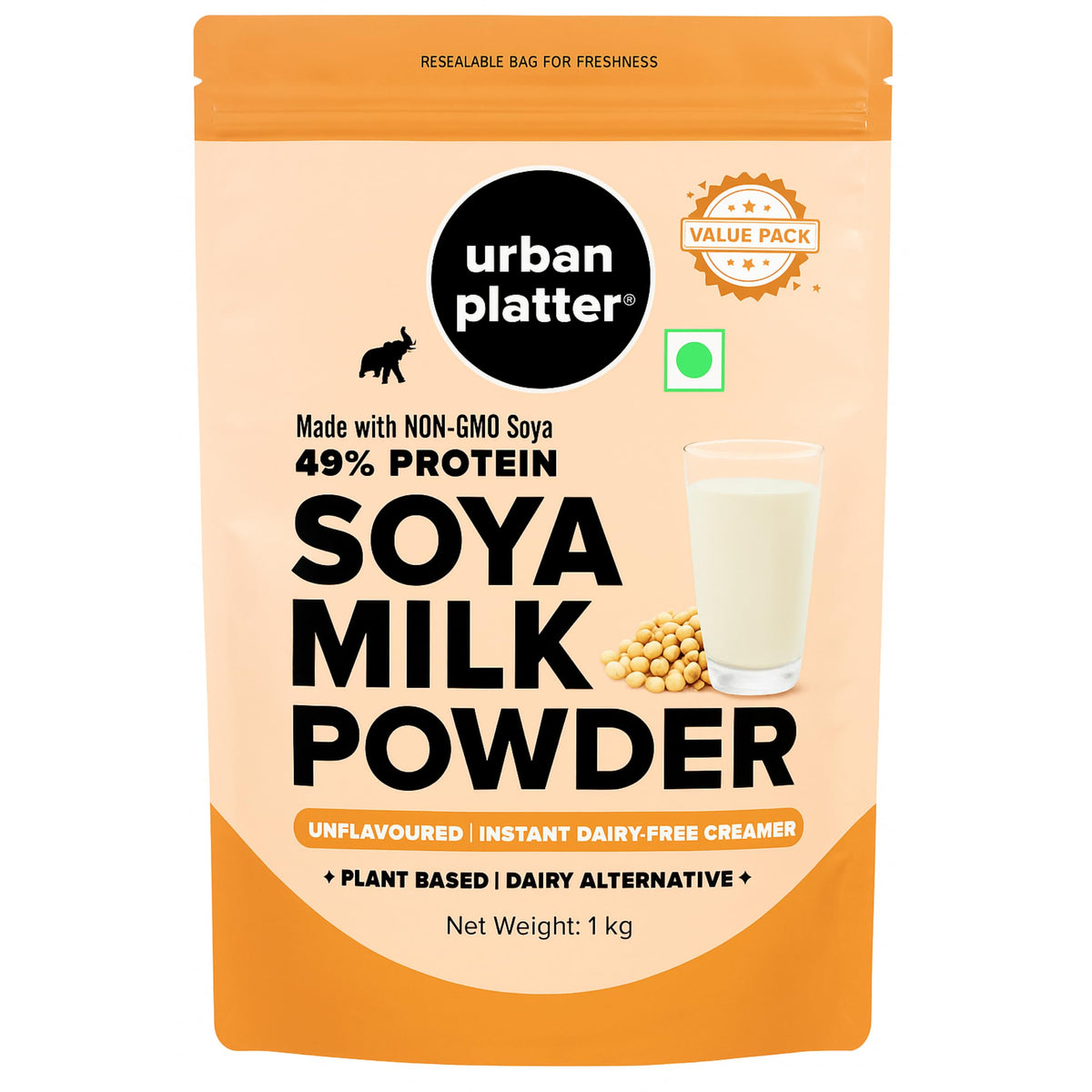 Urban Platter Soya Milk Powder packaging for pantry use and convenience