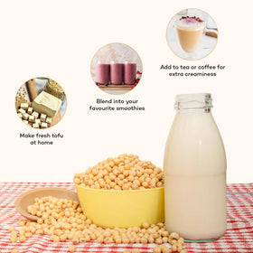 Urban Platter Soya Milk Powder poured into a glass for creamy nondairy milk