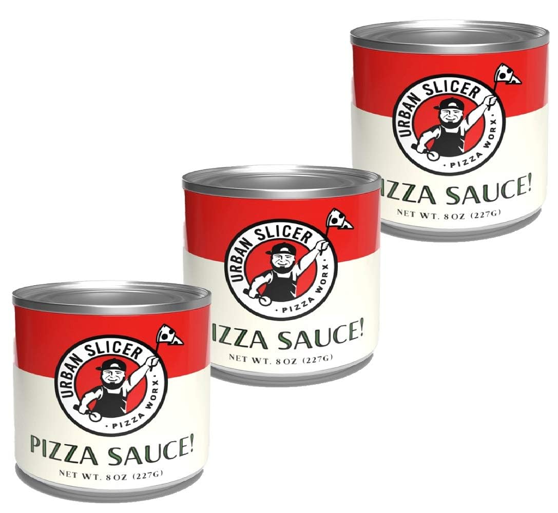 Urban Slicer Pizza Worx sauce can front for authentic homemade pizzas