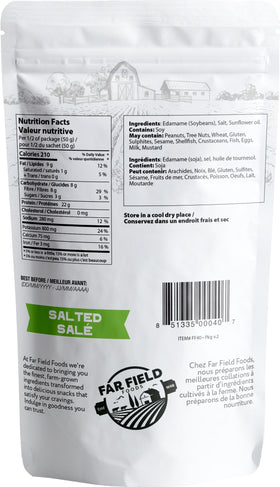 Urbani Far Field Crunchy Edamame bag side view showing product packaging.