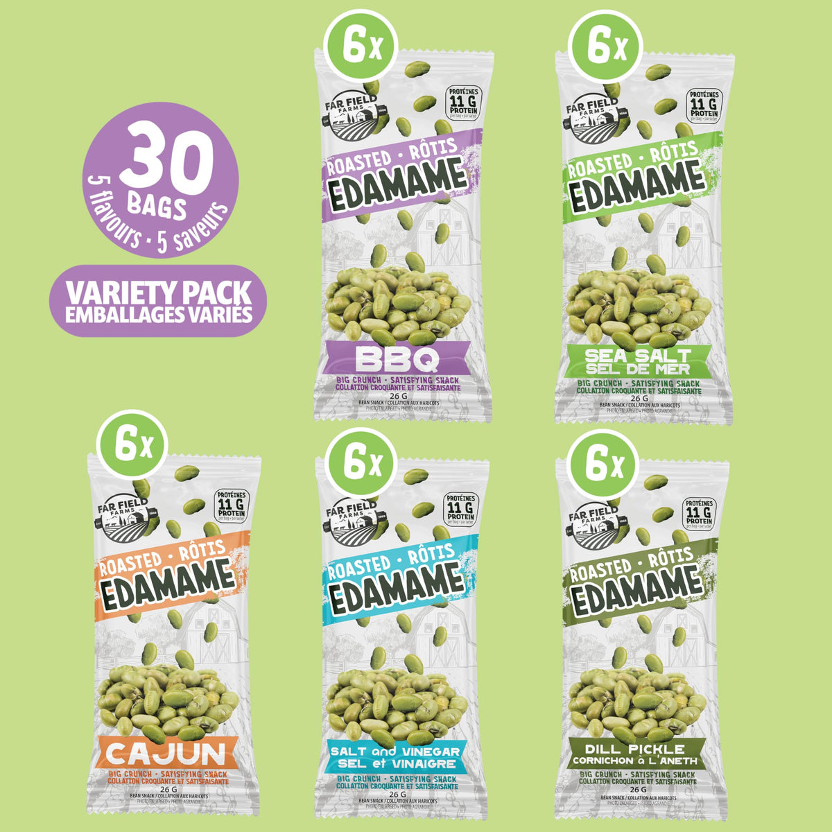Urbani Far Field Edamame Cajun BBQ bag highlighting bold flavor and protein