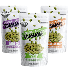 Urbani Far Field salted-edamame crunch, savory protein-rich snack for busy days.