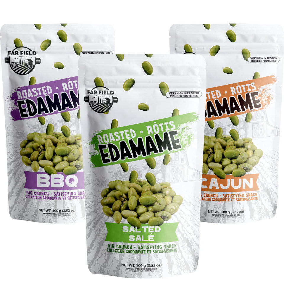 Urbani Far Field salted-edamame crunch, savory protein-rich snack for busy days.