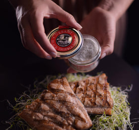 Urbani Truffles white truffle salt bottle to elevate aroma.