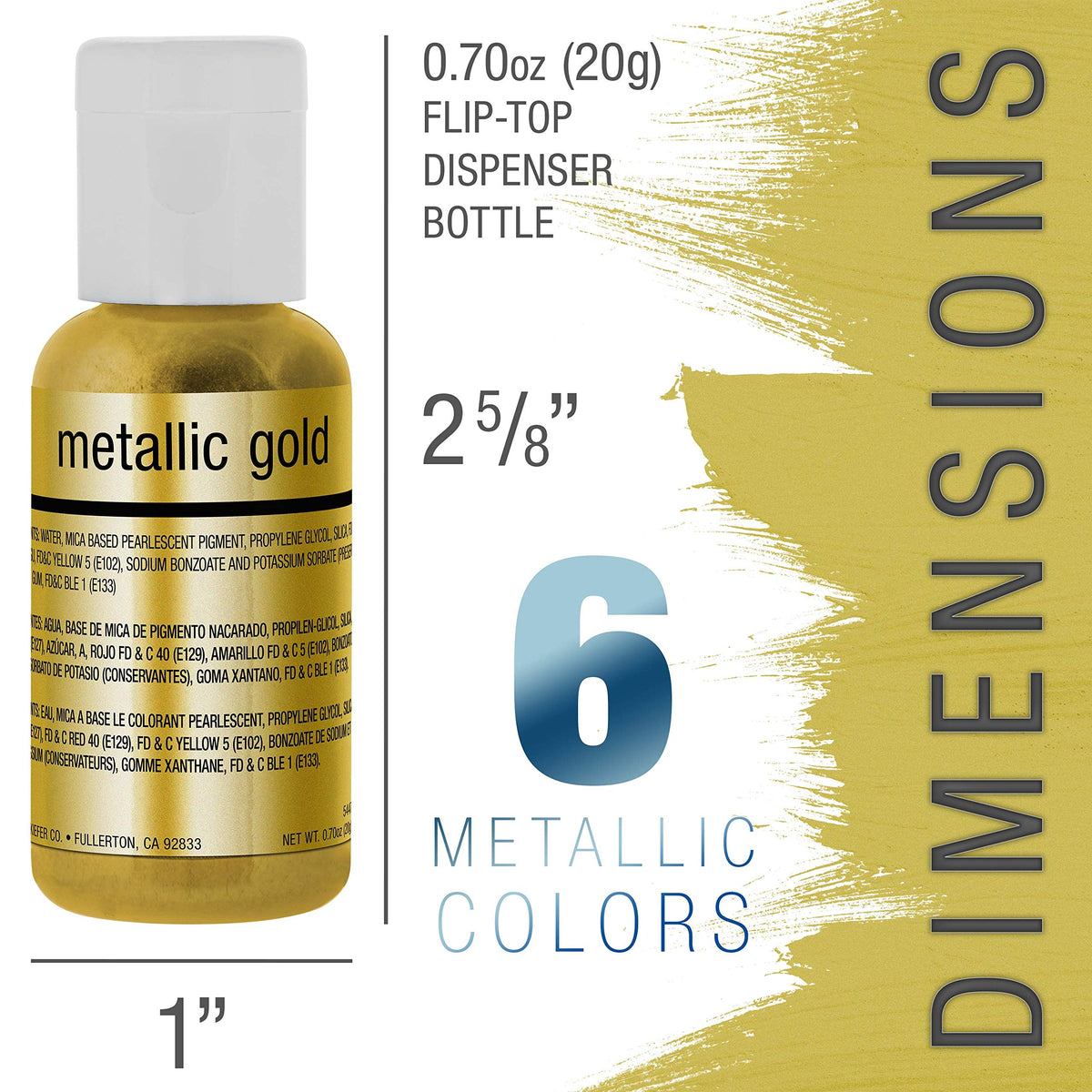 Six metallic colors in a color palette for intermixing vibrant hues