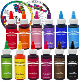US Cake Supply Liqua-Gel color wheel closeup shows easy shade blending for cakes