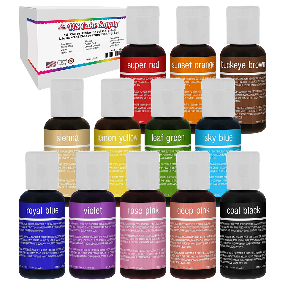 U.S. Cake Supply Liqua-Gel colors bottle cap close-up for precise drops.